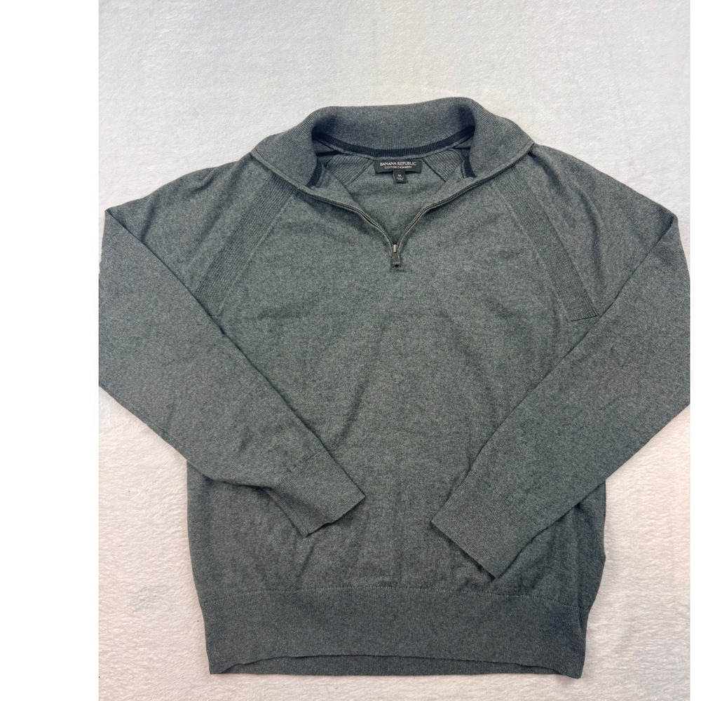 Banana Republic Mens M Gray Cotton Cashmere Quarter Zip Sweater Raglan Knit